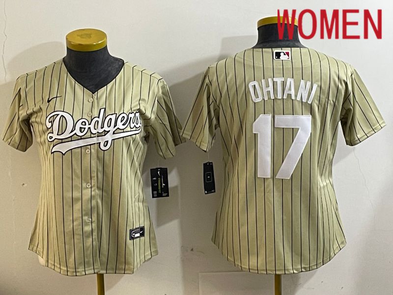 Women Los Angeles Dodgers 17 Ohtani Green Stripe Game 2024 Nike MLB Jersey style 8